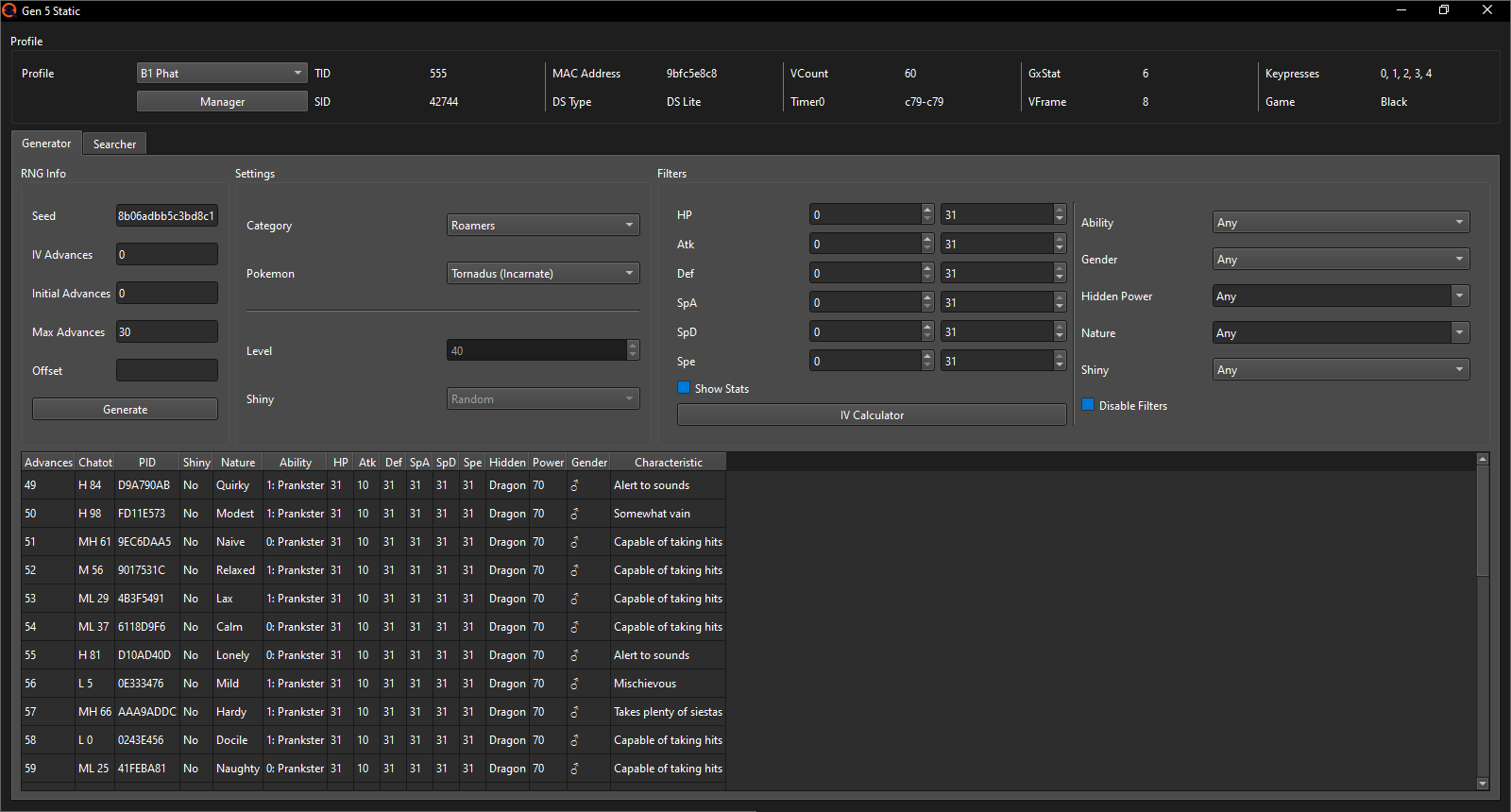 Generator tab setup
